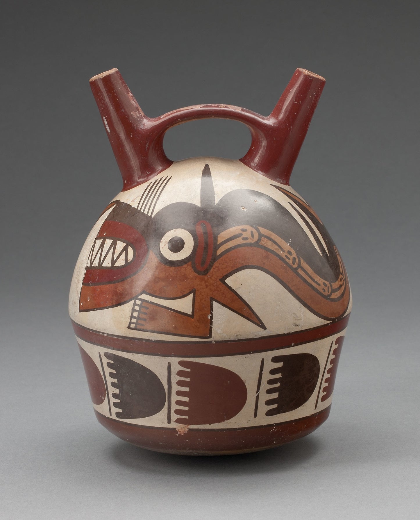 Double Spout Vessel Depicting an Abstract Shark with Human Attributes -  Nazca,  Poster Print Wall Art