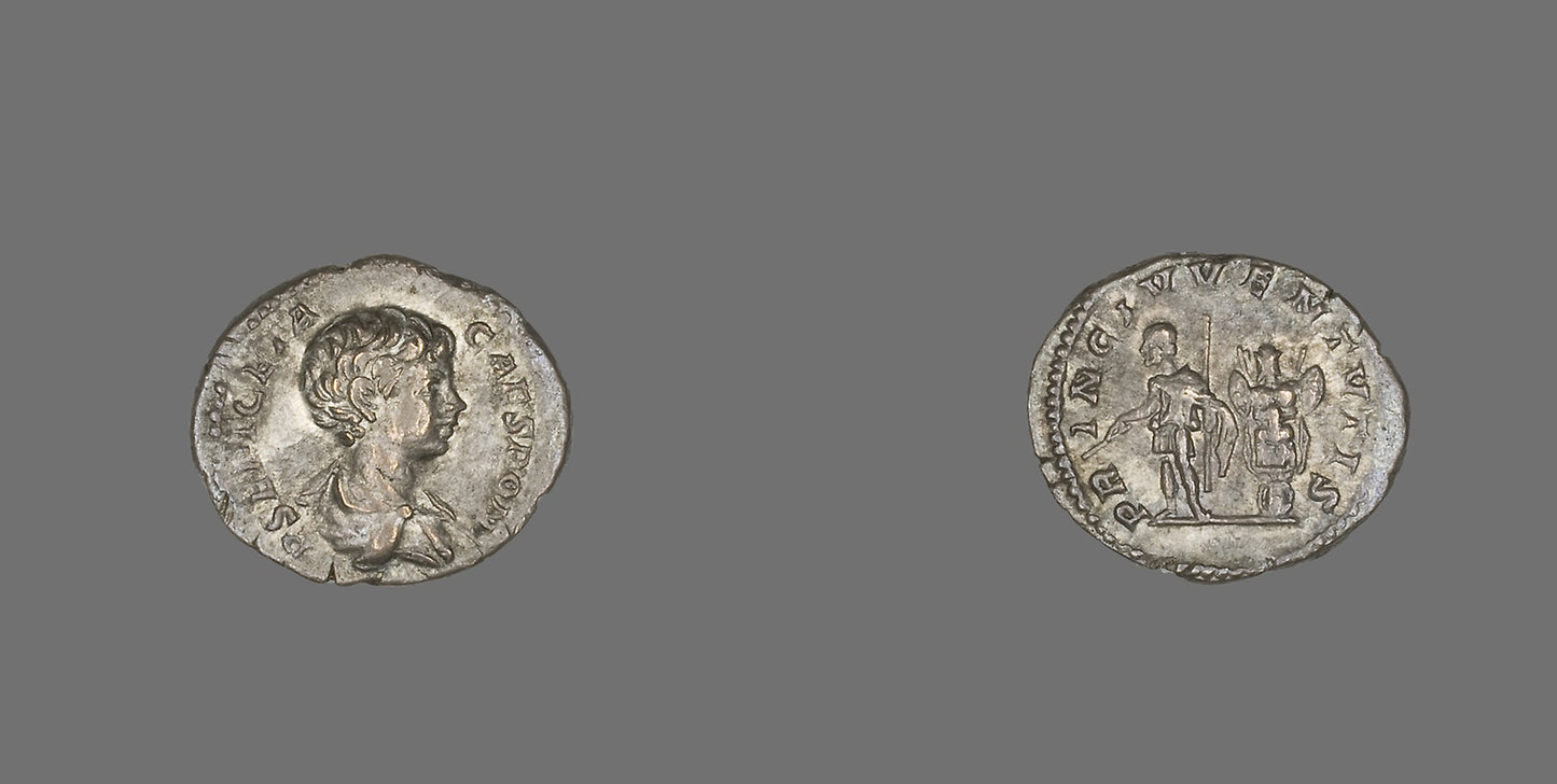 Denarius (Coin) Portraying Emperor Geta -  Roman, minted in Rome,  Poster Print Wall Art
