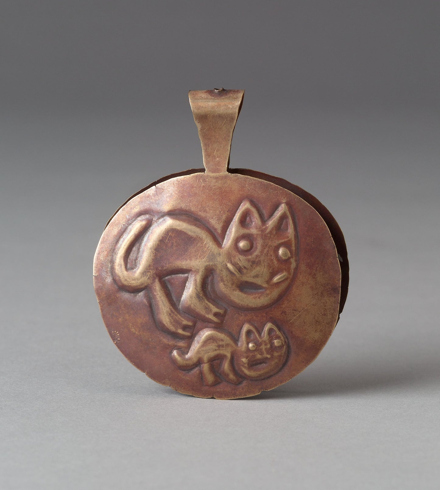 Circular Tweezers with Two Felines Incised on Surface -  Probably Chimú,  Poster Print Wall Art