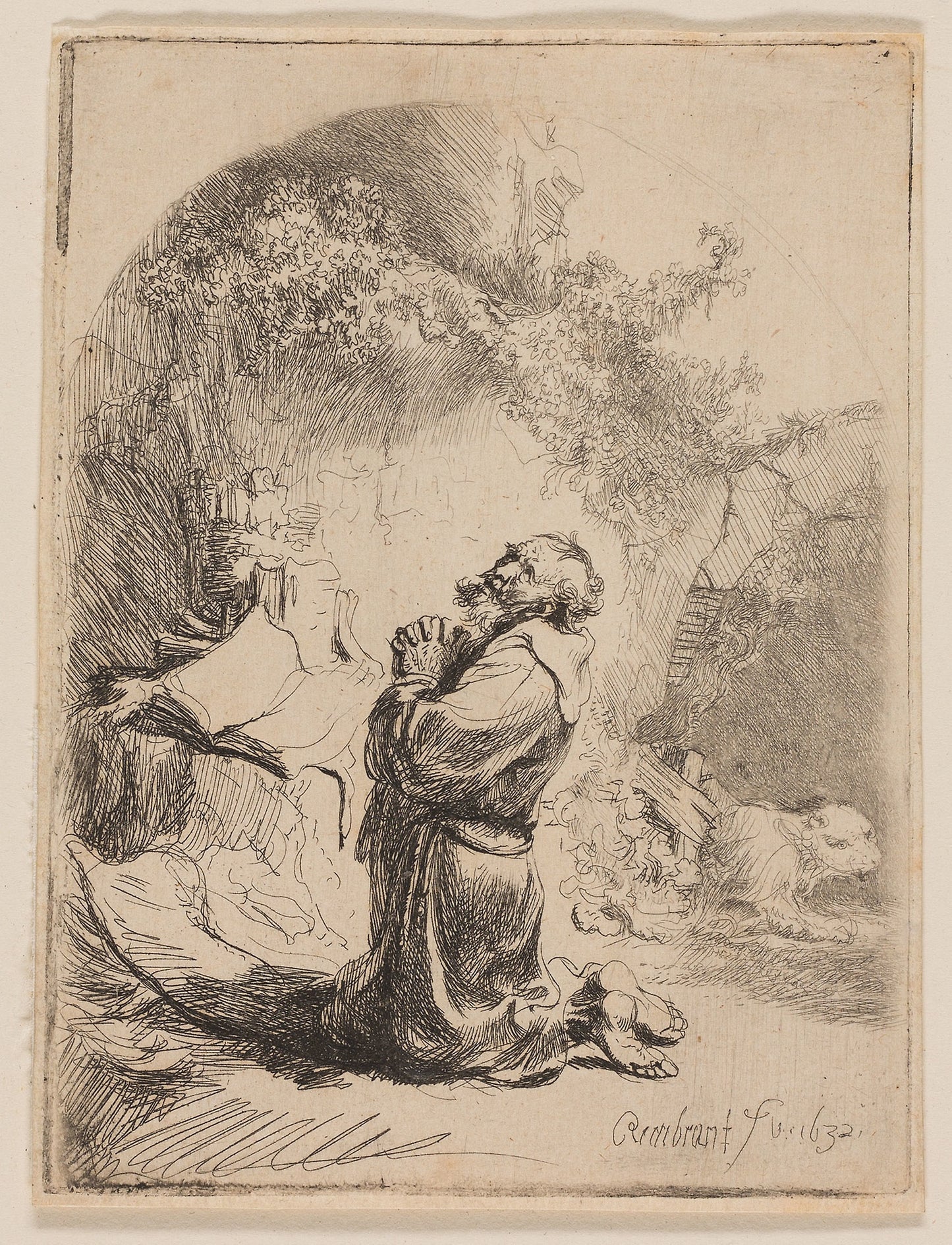 St. Jerome Praying -  Arched -  Rembrandt van Rijn,  Poster Print Wall Art