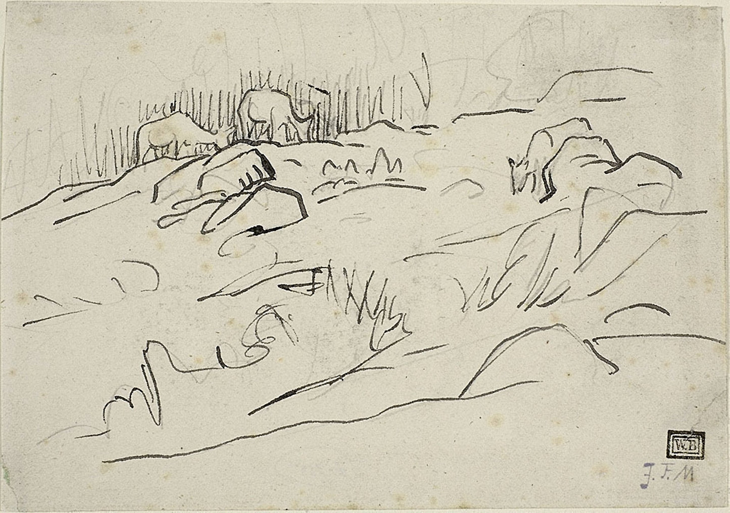 Landscape with Cattle -  possibly Jean François Millet,  Poster Print Wall Art