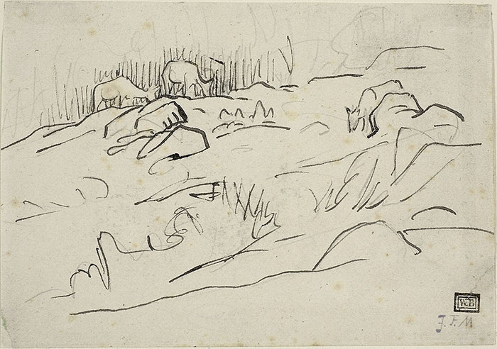 Landscape with Cattle: possibly Jean François Millet,16x12