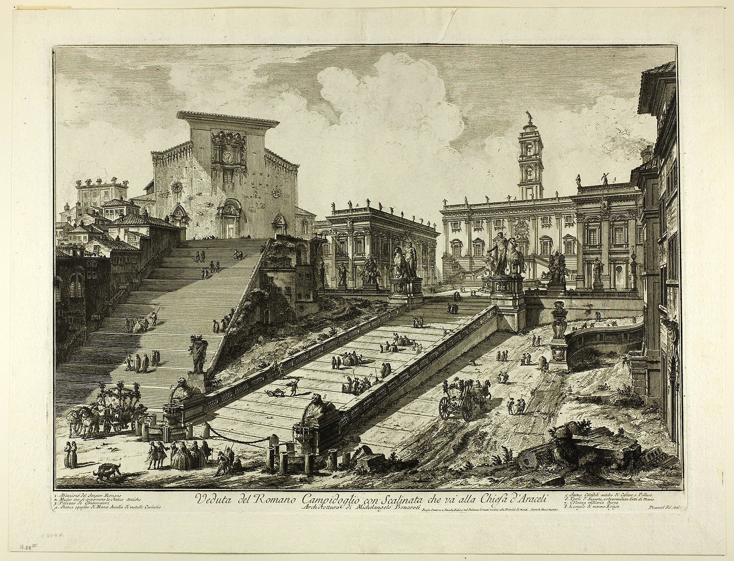 View of the Capitoline Hill with the steps to the Church of S. Maria in Aracoeli, from Views of Rome -  Giovanni Battista Piranesi,  Poster Print Wall Art
