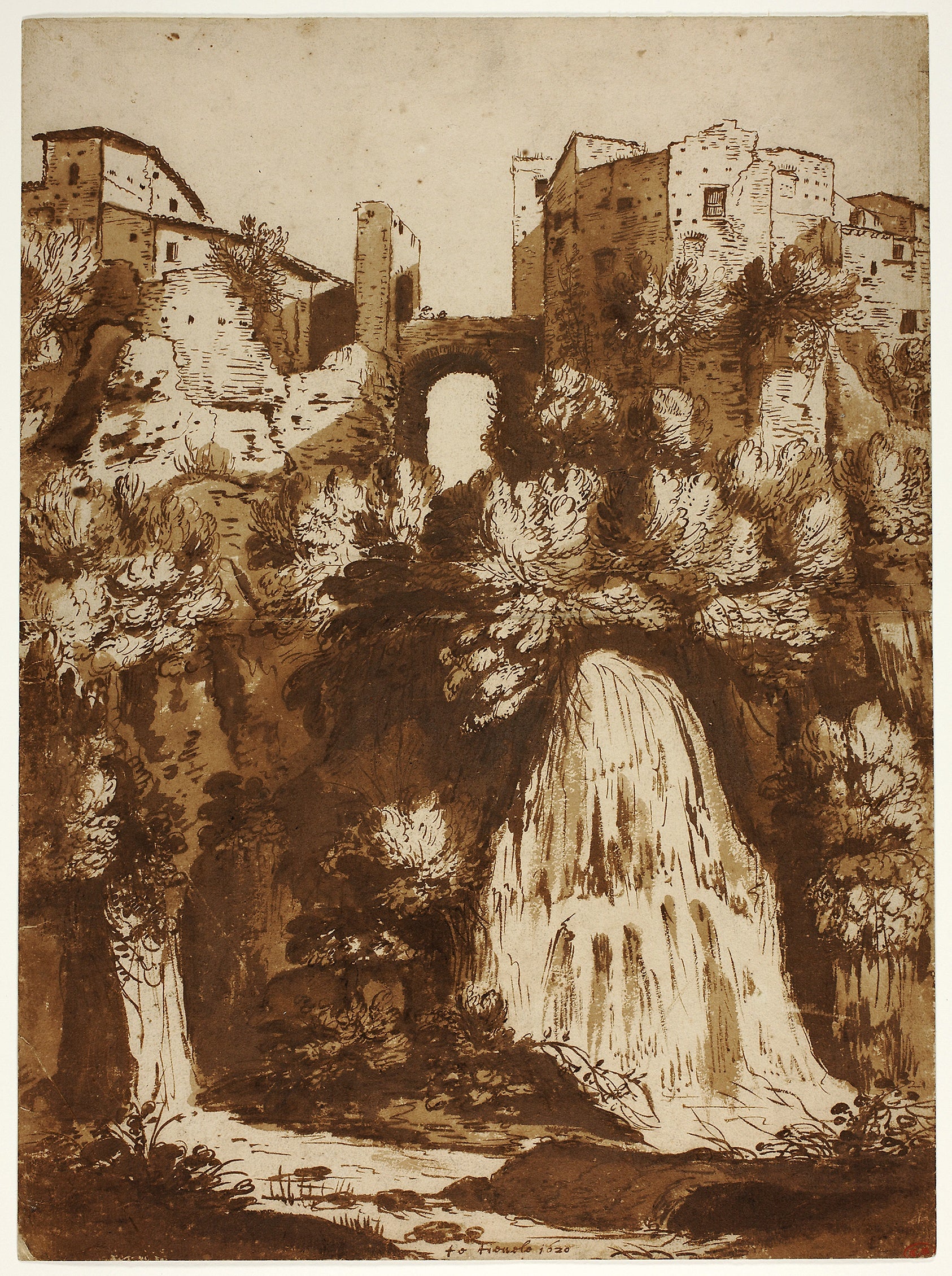 View of Tivoli with the Bridge Over the Anio Waterfall: Cornelis van Poelenburch,16x12"(A3) Poster