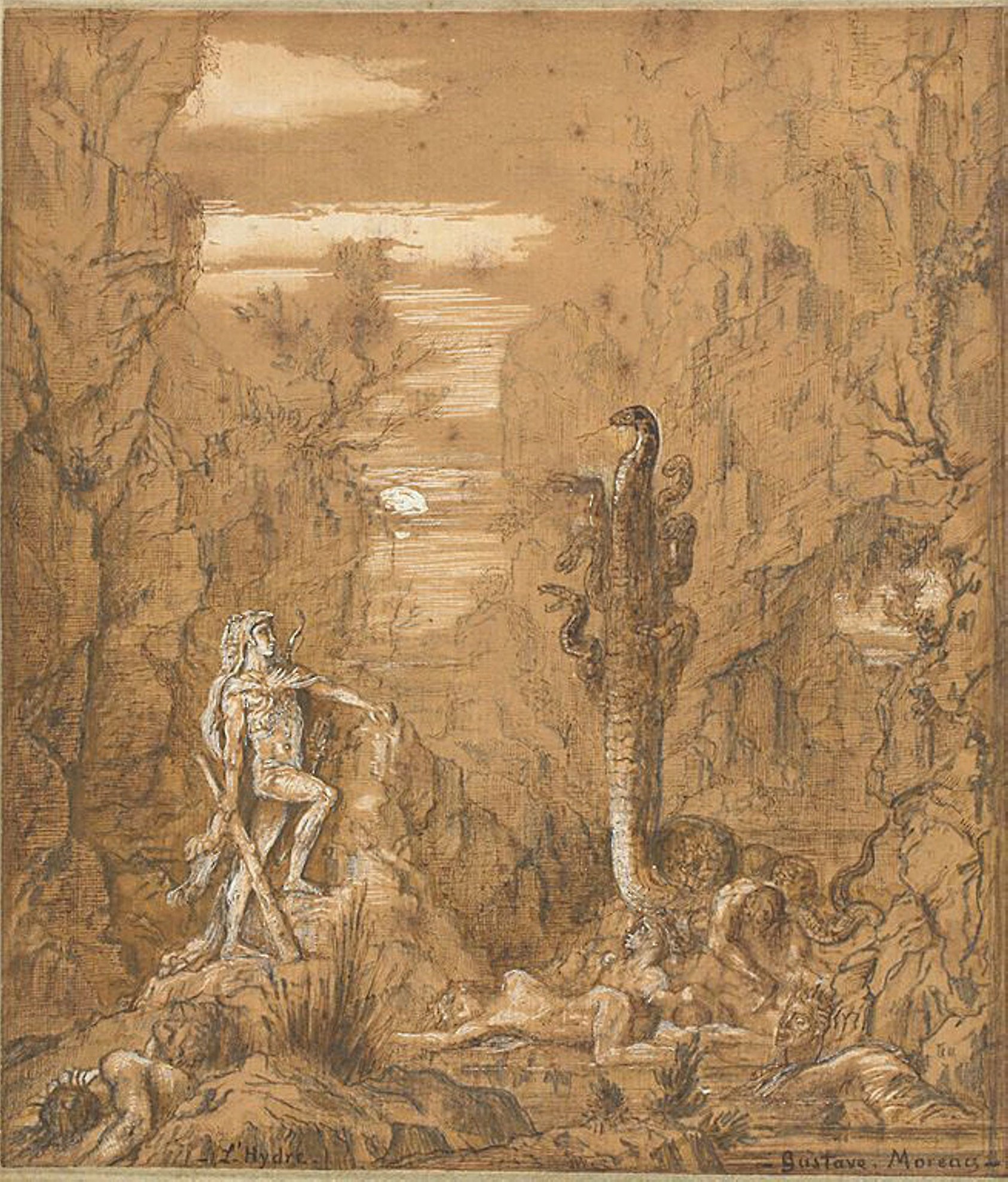 Hercules and the Hydra of Lerna: Gustave Moreau,16x12"(A3) Poster