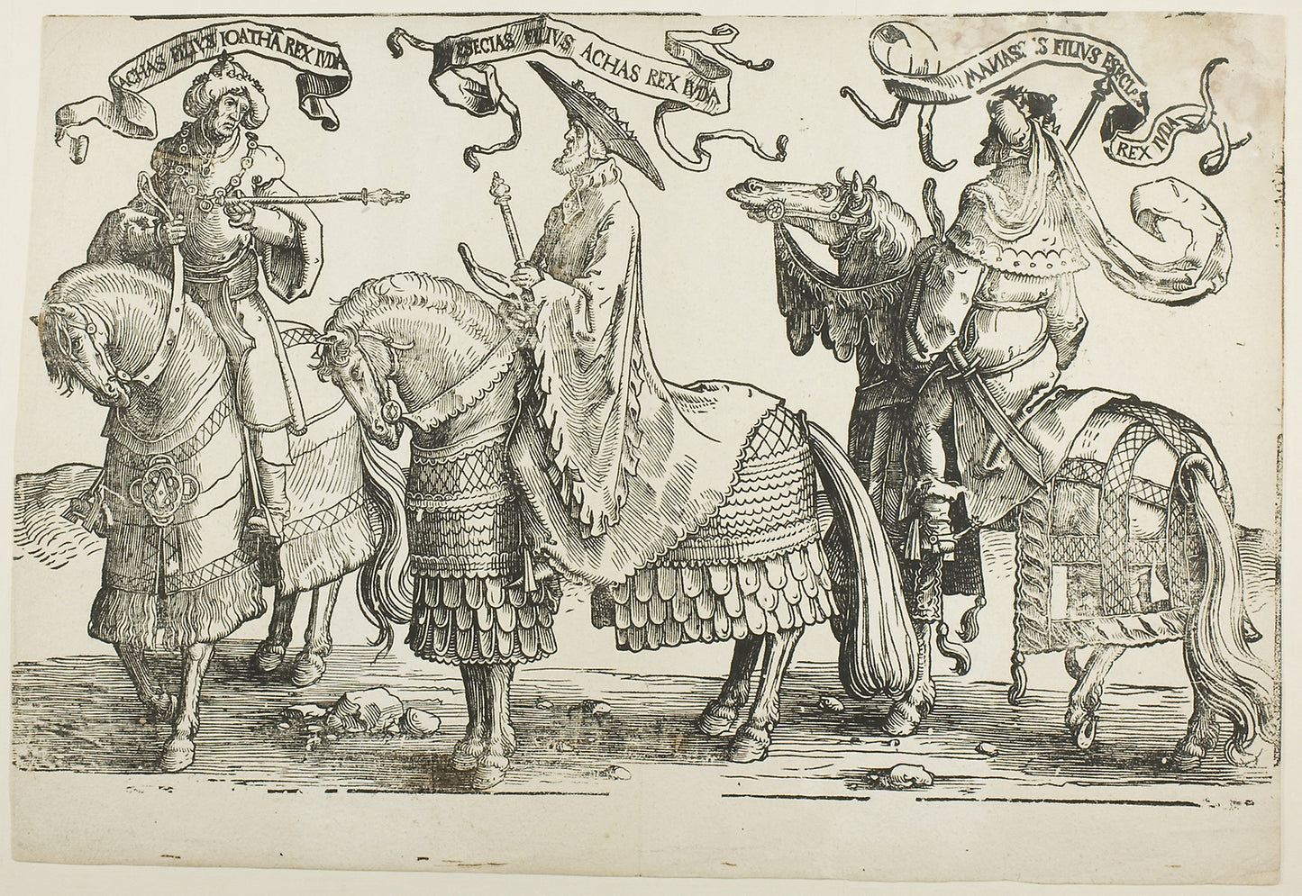 Ahaz, Hezekiah, Manasses, plate four, from The Twelve Kings of Israel -  Lucas van Leyden,  Poster Print Wall Art
