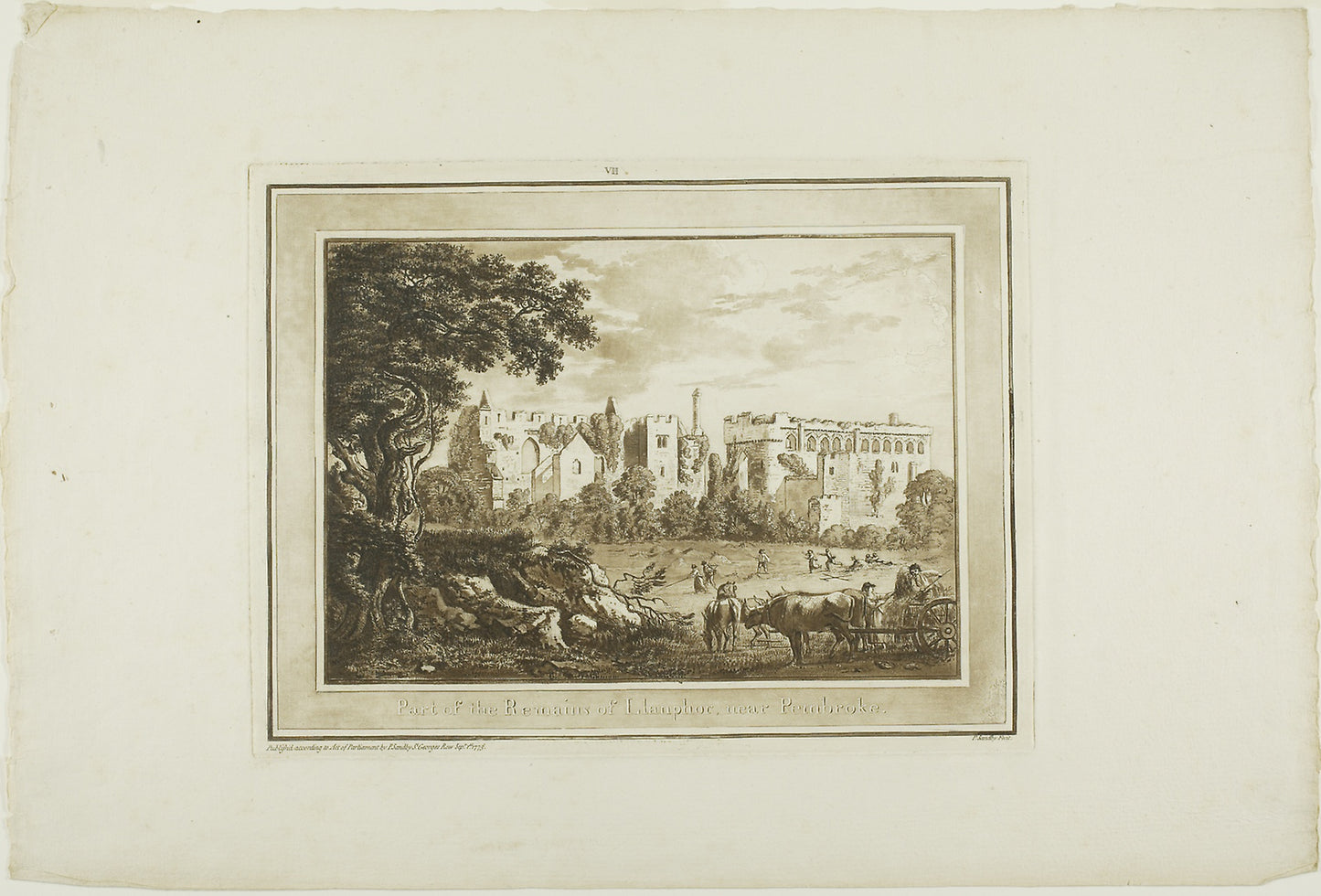 Part of the Remains of Llanphor, near Pembroke, from Twelve Views in Aquatinta from Drawings taken on the Spot in South Wales -  Paul Sandby,  Poster Print Wall Art