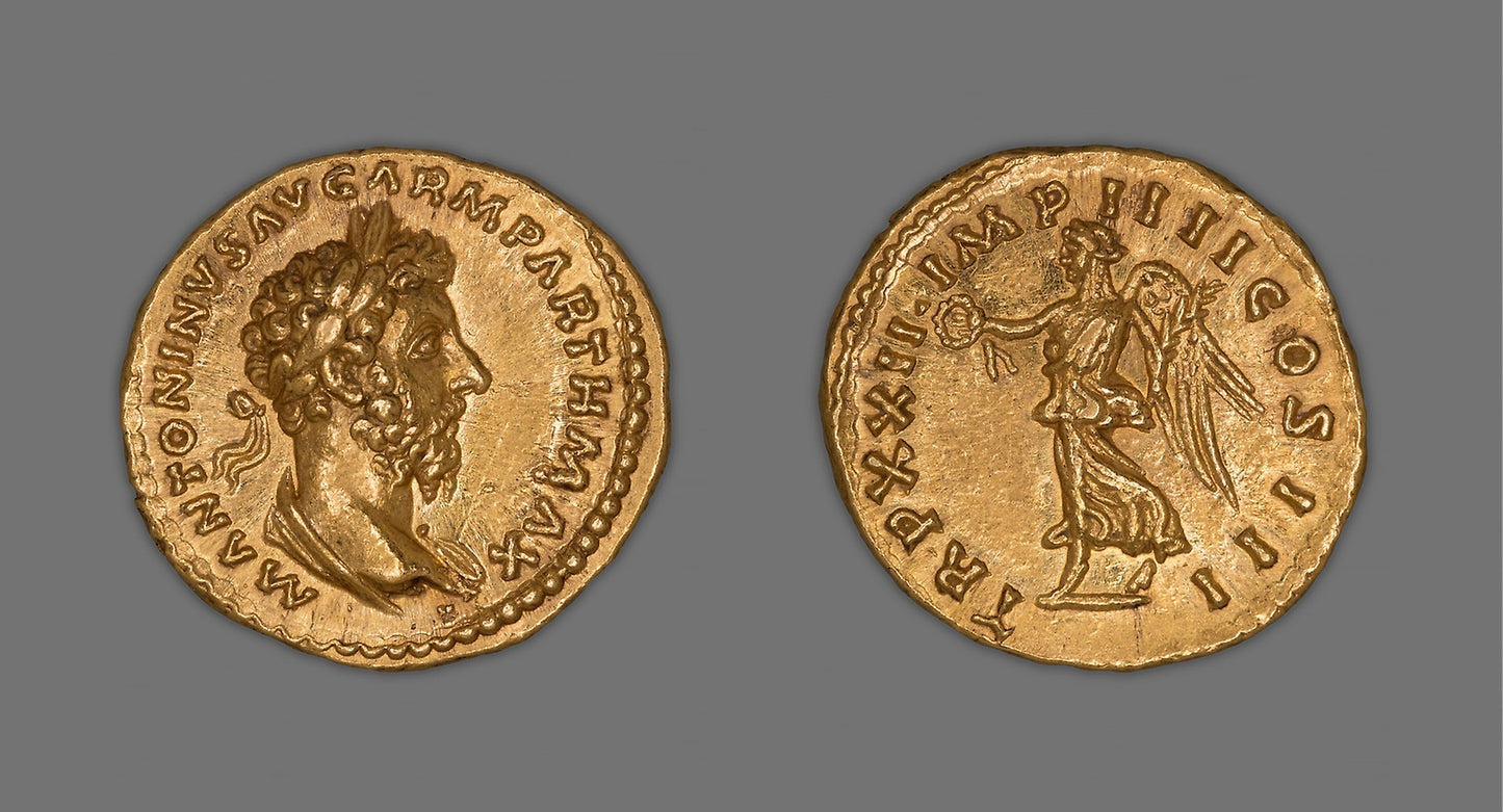 Aureus (Coin) Portraying Emperor Marcus Aurelius -  Roman, minted in Rome,  Poster Print Wall Art
