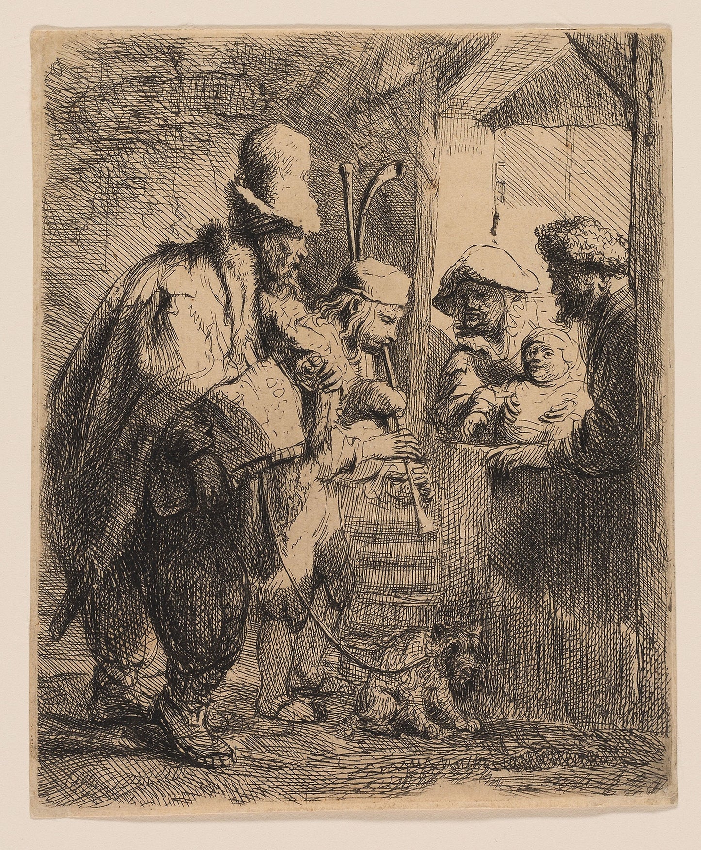 The Strolling Musicians -  Rembrandt van Rijn,  Poster Print Wall Art