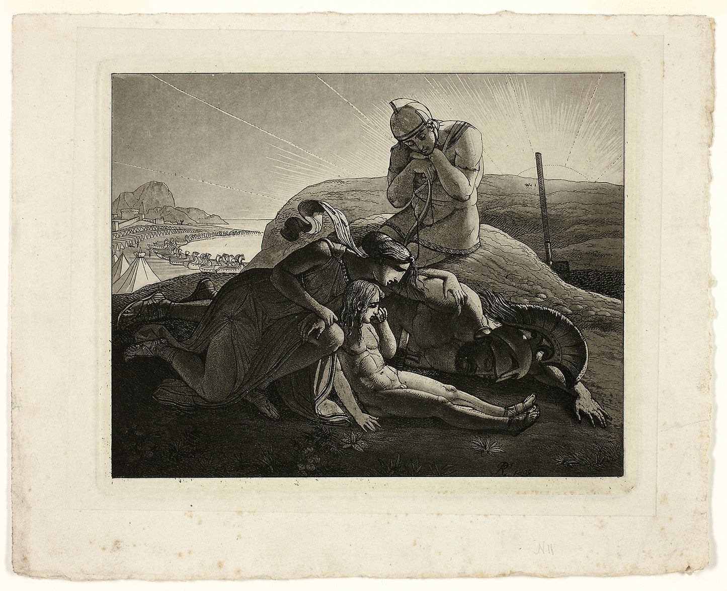 Tecmessa, Her Son and Teucer Lamenting the Dead Ajax -  Carl Russ,  Poster Print Wall Art