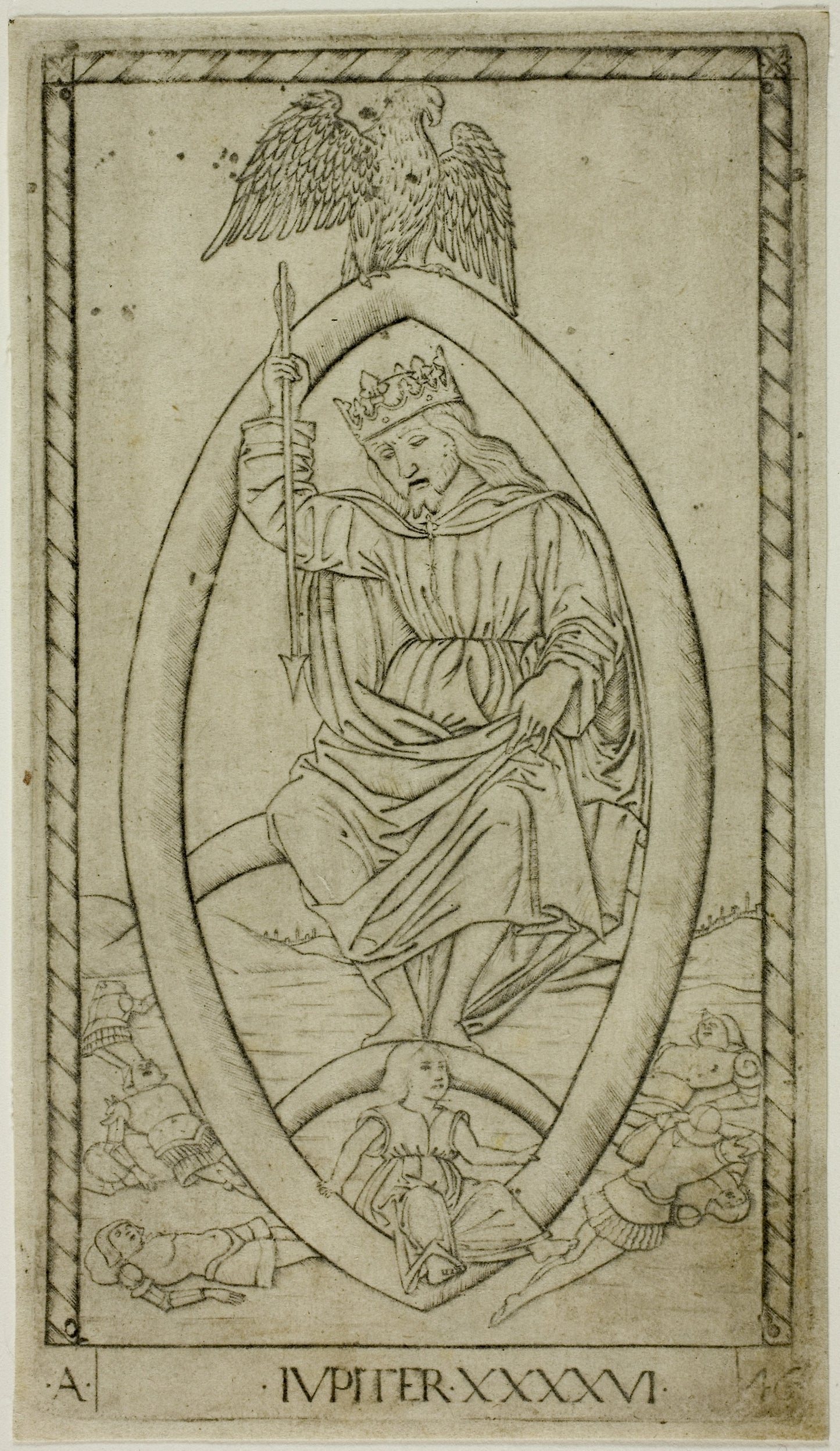Jupiter, plate 46 from Planets and Spheres -  Master of the E-Series Tarocchi,  Poster Print Wall Art