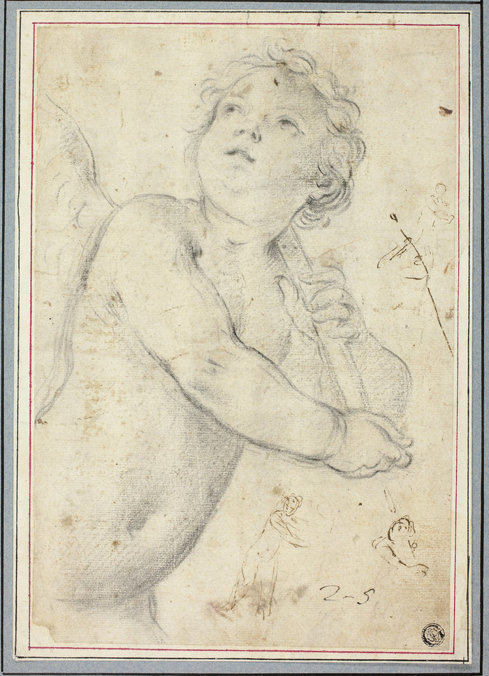 Putto Holding Staff: After Guido Reni (Italian, 1575-1642),16x12