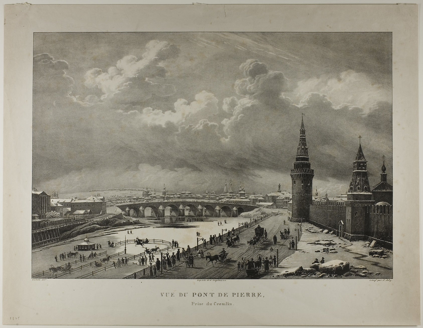 View of the Stone Bridge from the Kremlin: Alexis Victor Joly (French, 1798-1874),16x12"(A3) Poster