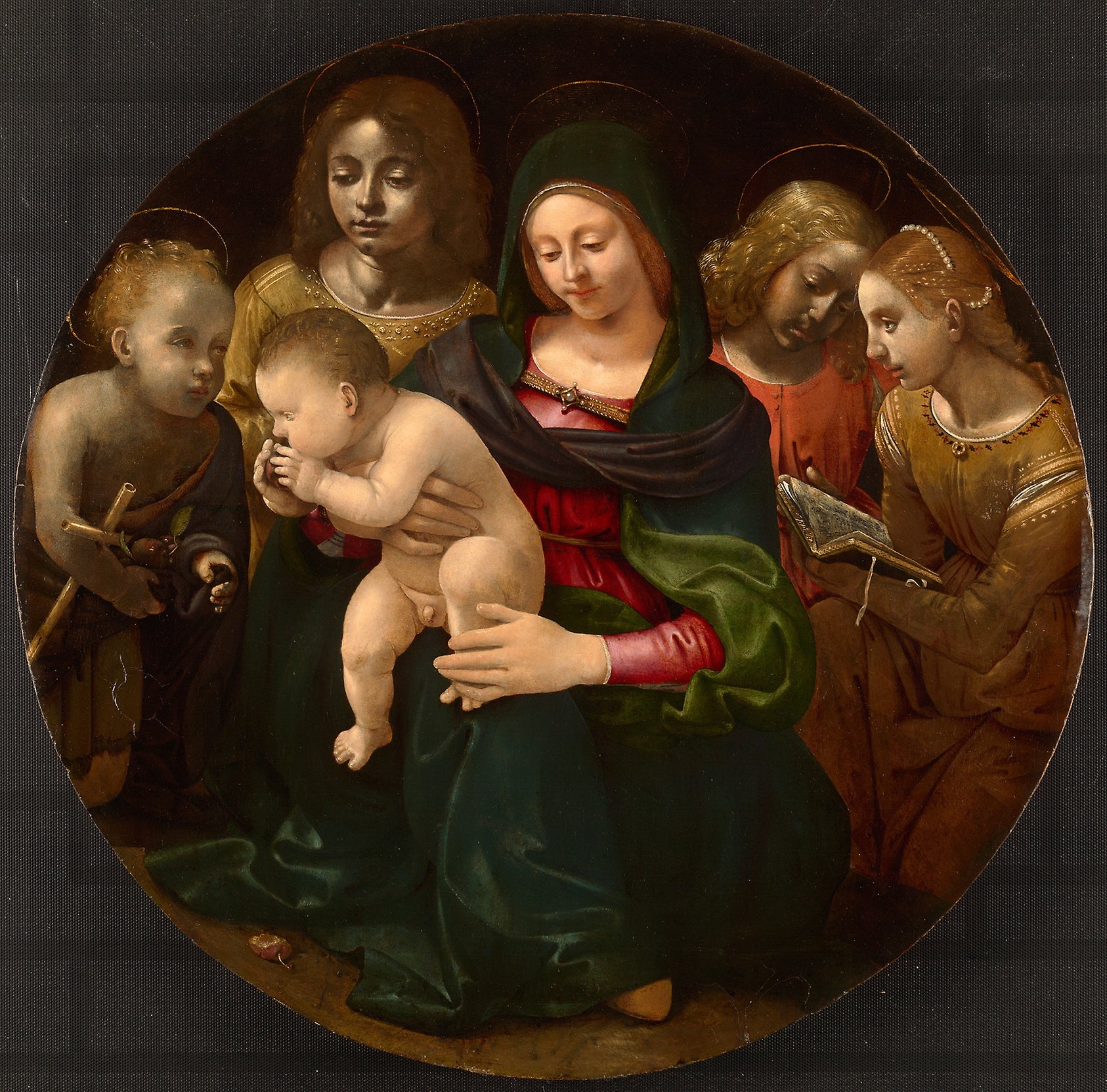 Virgin and Child with the Young Saint John the Baptist, Saint Cecilia, and Angels: Piero di Cosimo,16x12"(A3) Poster