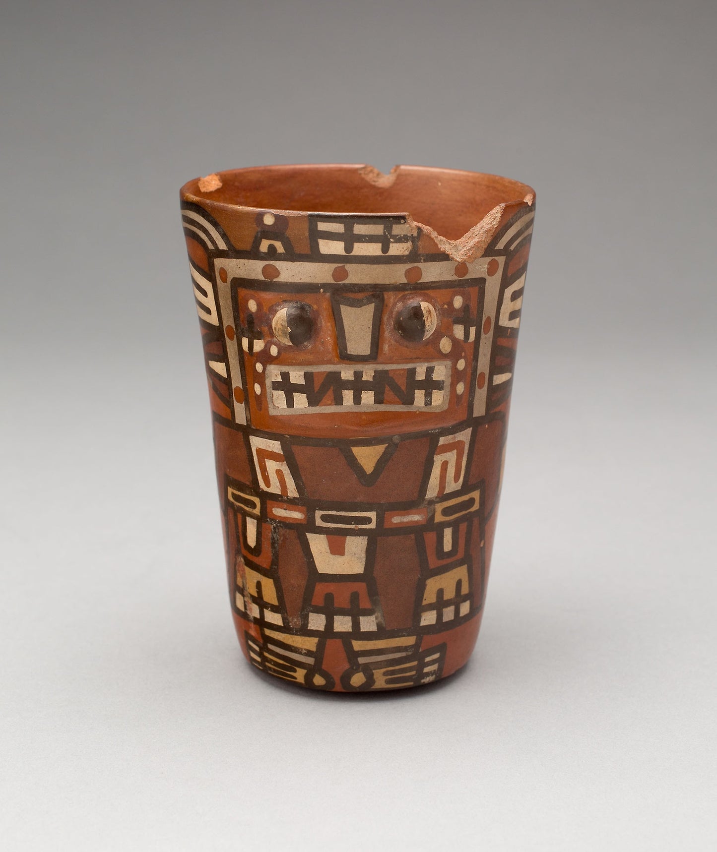 Drinking Cup (Kero) with an Abstracted Masked Figure -  Tiwanaku-Wari,  Poster Print Wall Art