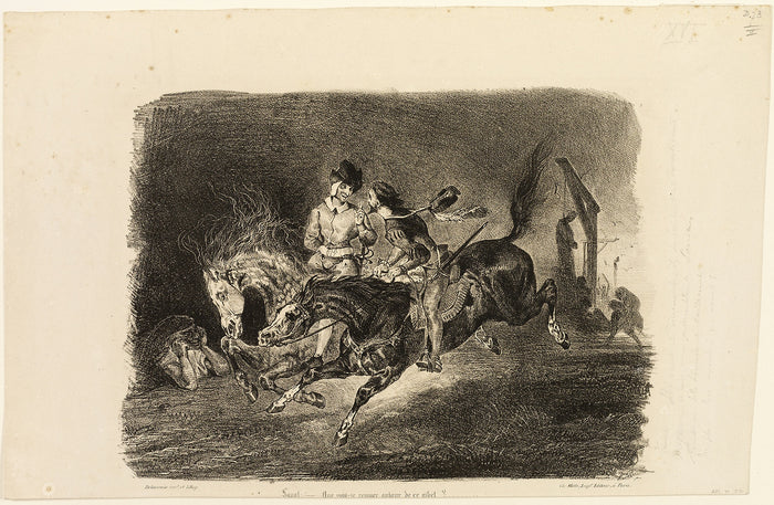Faust and Mephistopheles Galloping Through the Night of the Witches' Sabbath: Eugène Delacroix,16x12