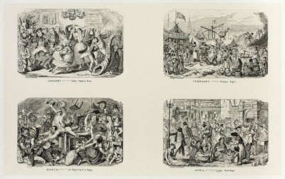 January – New Year's Eve from George Cruikshank's Steel Etchings to The Comic Almanacks: 1835-1853 (top left): George Cruikshank (English, 1792-1878),16x12"(A3) Poster