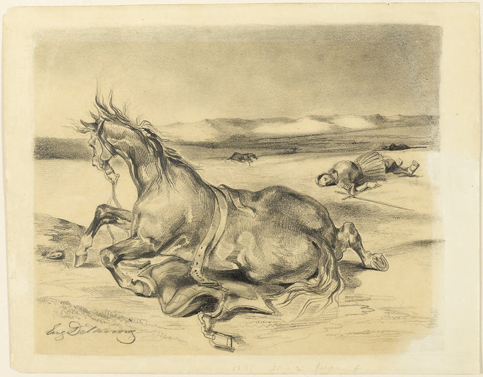 Fallen Horse and Dead Knight: Eugène Delacroix,16x12