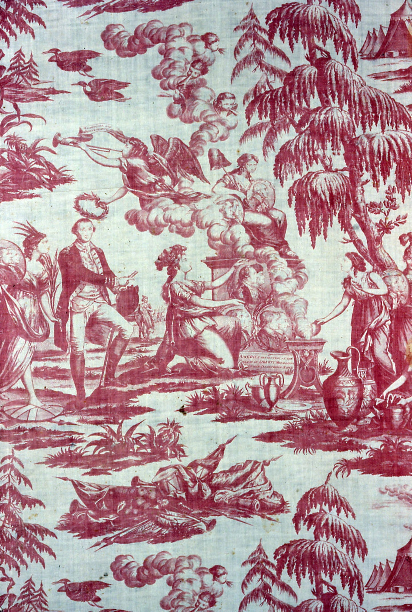 America Presenting at the Altar of Liberty Medallions of Her Illustrious Sons (Furnishing Fabric) -  After etchings -  Pierre Eugène du Simitière (Swiss, died 1784),  Poster Print Wall Art