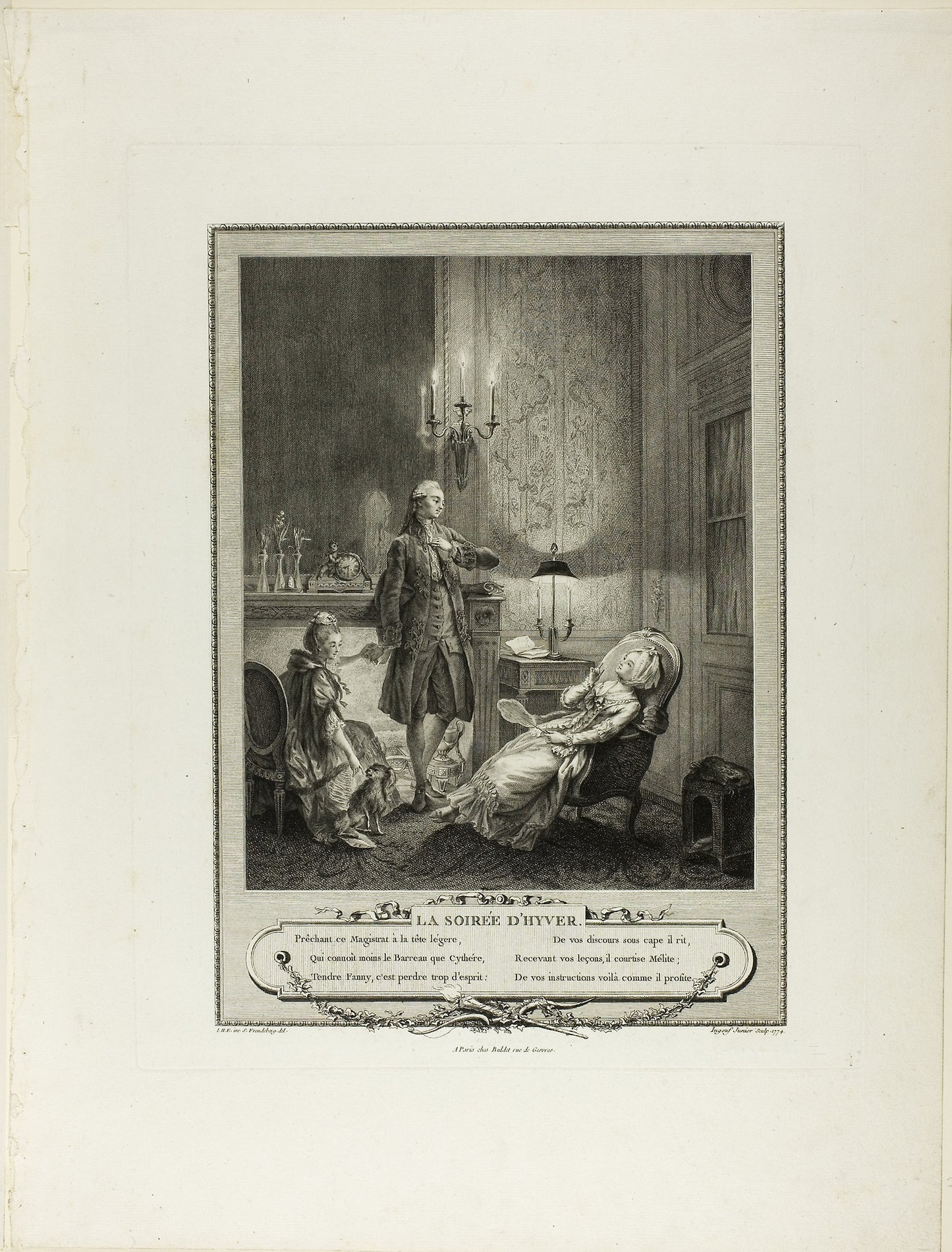 Winter Evening, from Monument du Costume Physique et Moral de la fin du Dix-huitième siècle -  François Robert Ingouf (French, 1747-1812),  Poster Print Wall Art