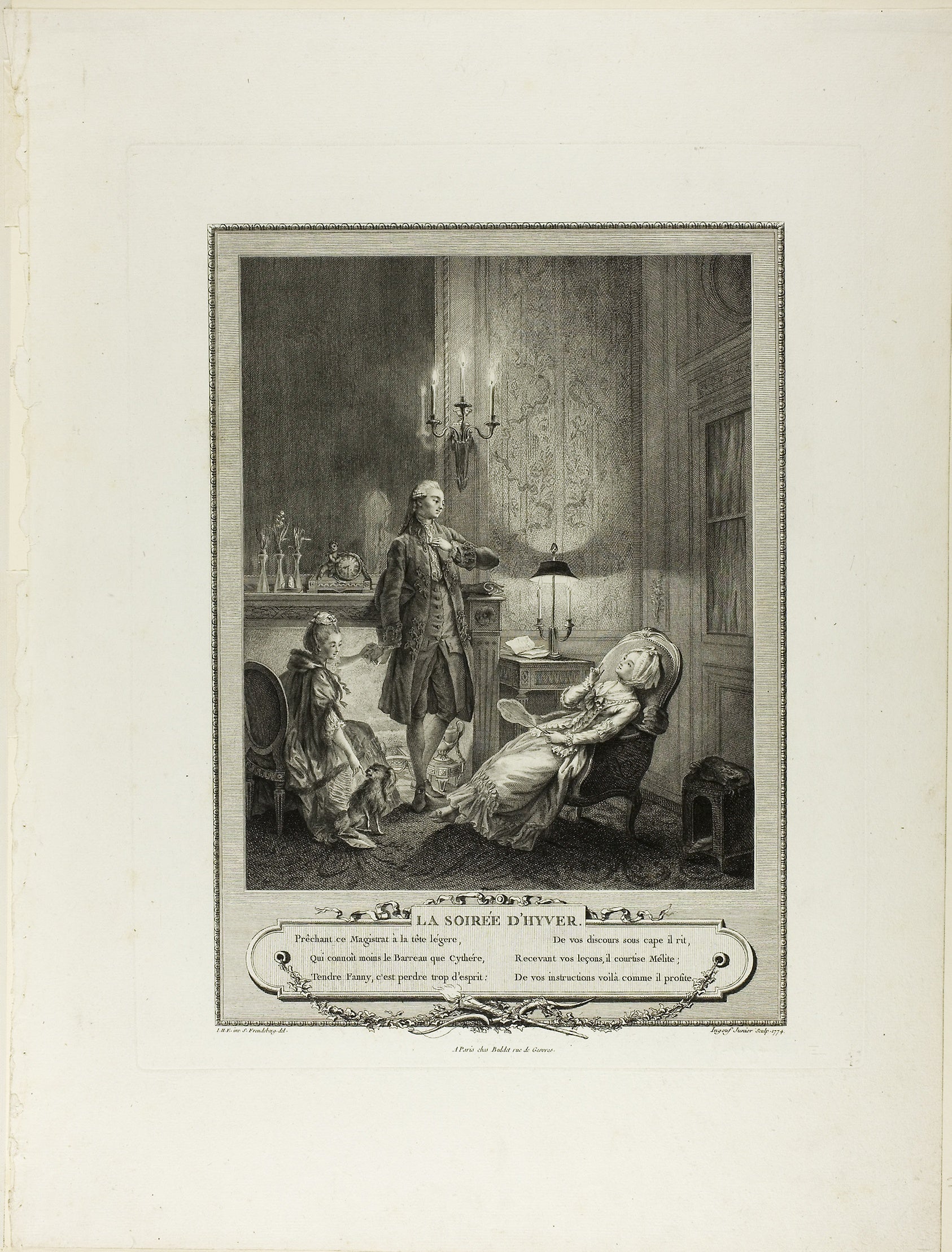 Winter Evening, from Monument du Costume Physique et Moral de la fin du Dix-huitième siècle: François Robert Ingouf (French, 1747-1812),16x12"(A3) Poster