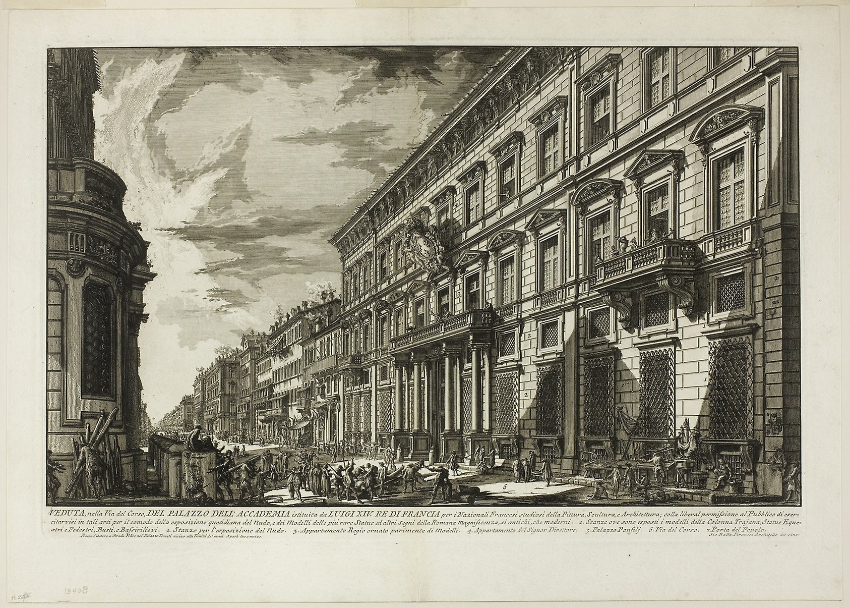 View along the Via del Corso of the Palazzo dell' Accademia established: Louis XIV, King of France for French students of Painting, Sculpture and Architecture, from Views of Rome: Giovanni Battista Piranesi,16x12"(A3) Poster