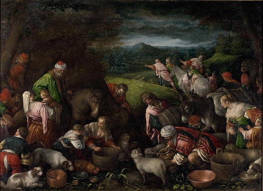 Departure for Cana, vintage artwork by Attributed to Leandro Bassano, 12x8" (A4) Poster