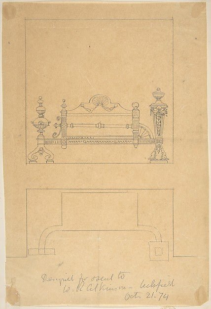 Design for Grate  with Plan 1874-Anonymous, British, 19th cent, vintage art, A3 (16x12") Poster Print