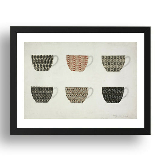 Design for Six Waterford Wedgwood Tea Cups by Eric Ravilious, 17x13" Frame