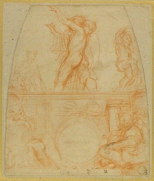 Designs for the Decoration of the Cupola of the Cathedral at Parma (recto), vintage artwork by Correggio, A3 (16x12") Poster Print