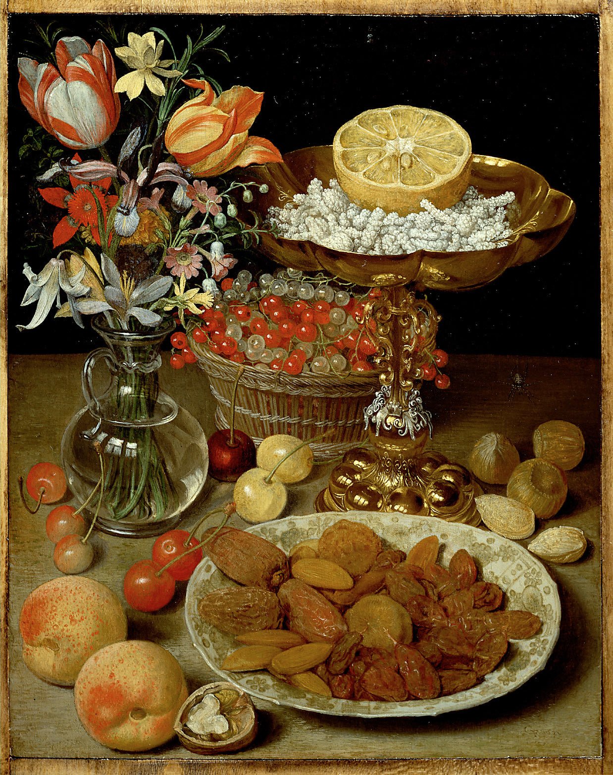 Dessert still life with a bunch of flowers, vintage artwork by Georg Flegel, A3 (16x12") Poster Print