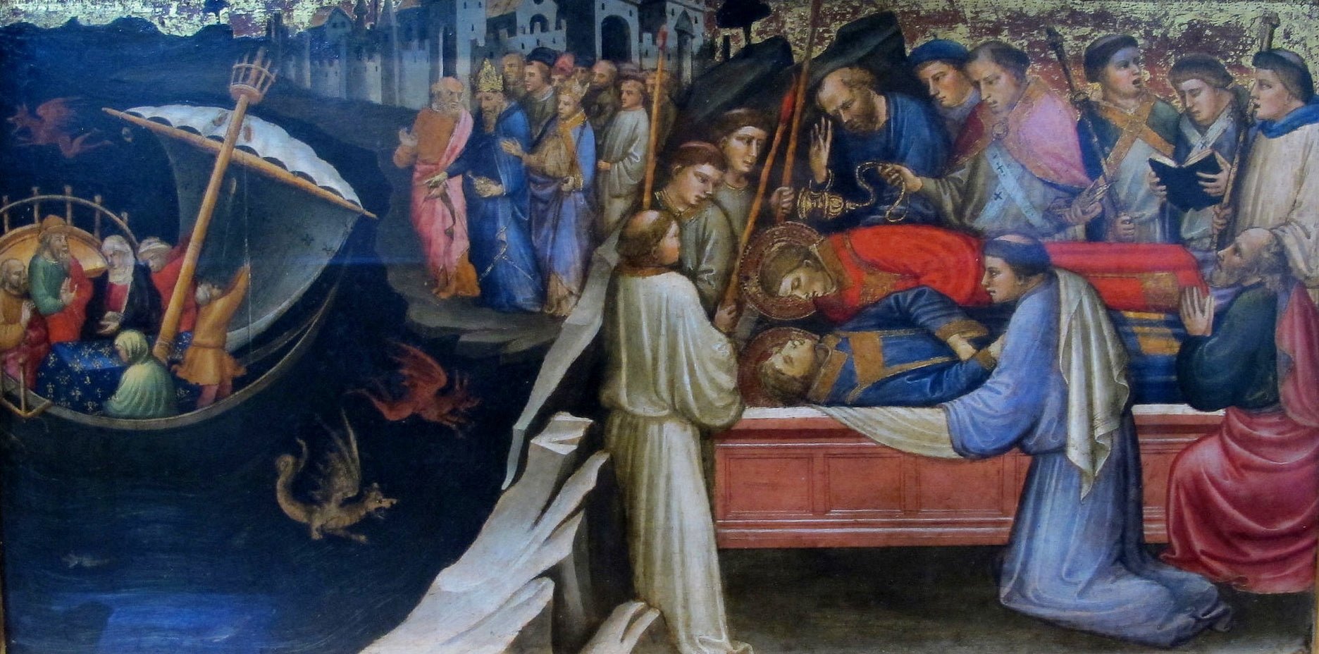 Devils Agitating the Sea as Giuliana Transports the Body of St. Stephen from Jerusalem to Constantin, vintage artwork by Mariotto di Nardo, A3 (16x12") Poster Print