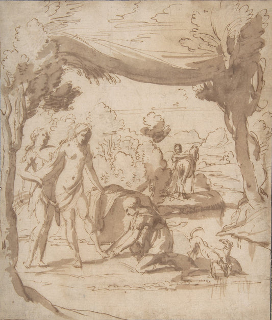 Diana Bathing, vintage artwork by Francesco Albani, 12x8" (A4) Poster