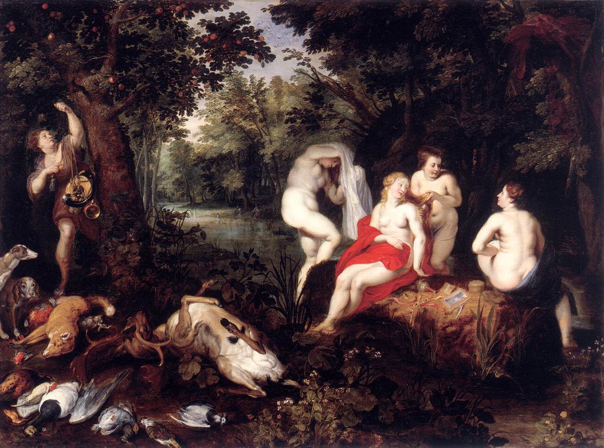 Diana Resting after the Hunt, vintage artwork by Hendrick van Balen, 12x8" (A4) Poster
