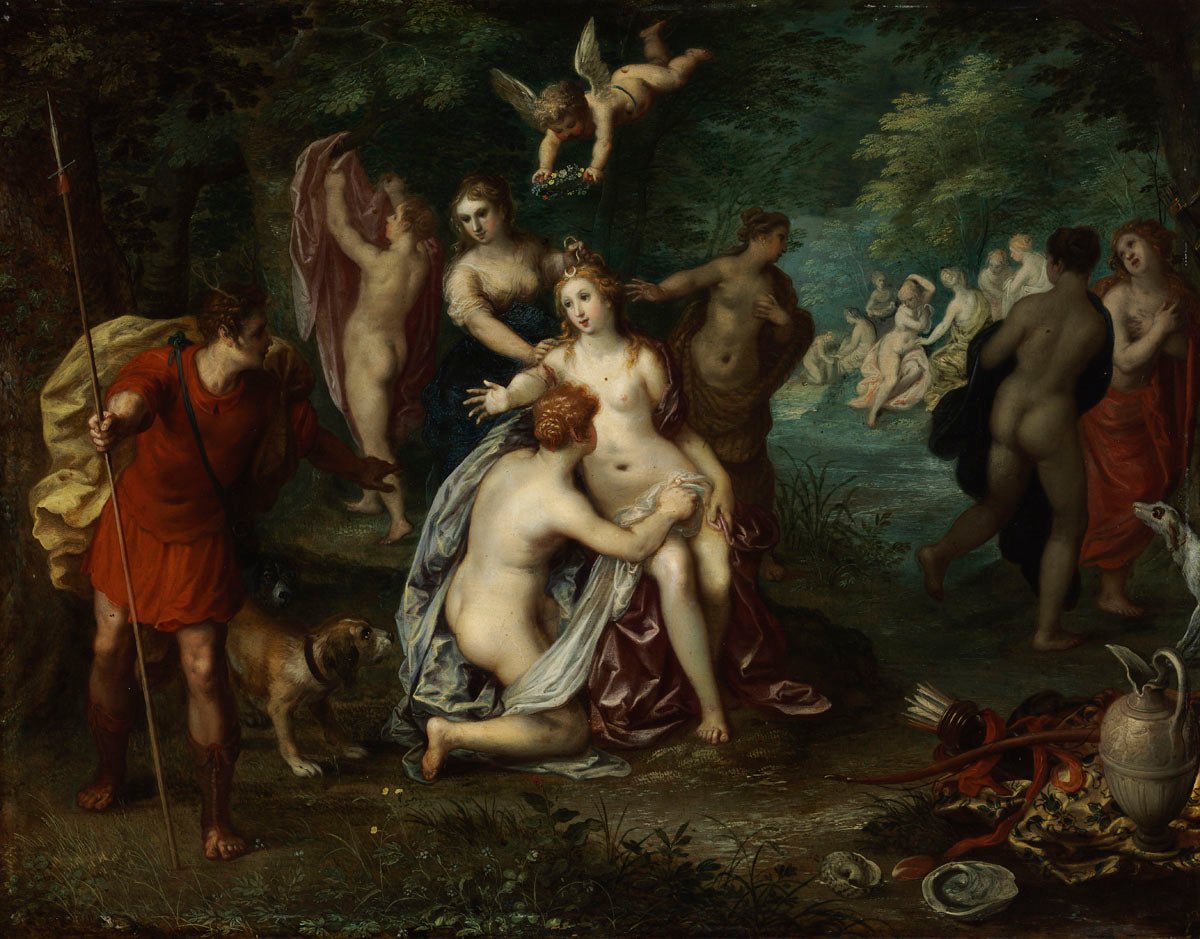 Diana Turns Actaeon into a Stag, vintage artwork by Hendrick van Balen, 12x8" (A4) Poster