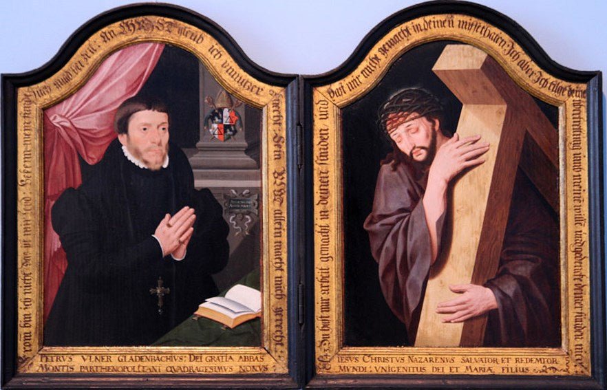 Diptych of Christ Carrying the Cross and Vanitas, vintage artwork by Bartholomäeus Bruyn the Younger, A3 (16x12") Poster Print