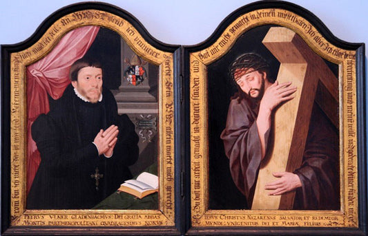 Diptych of Christ Carrying the Cross and Vanitas, vintage artwork by Bartholomäeus Bruyn the Younger, A3 (16x12") Poster Print