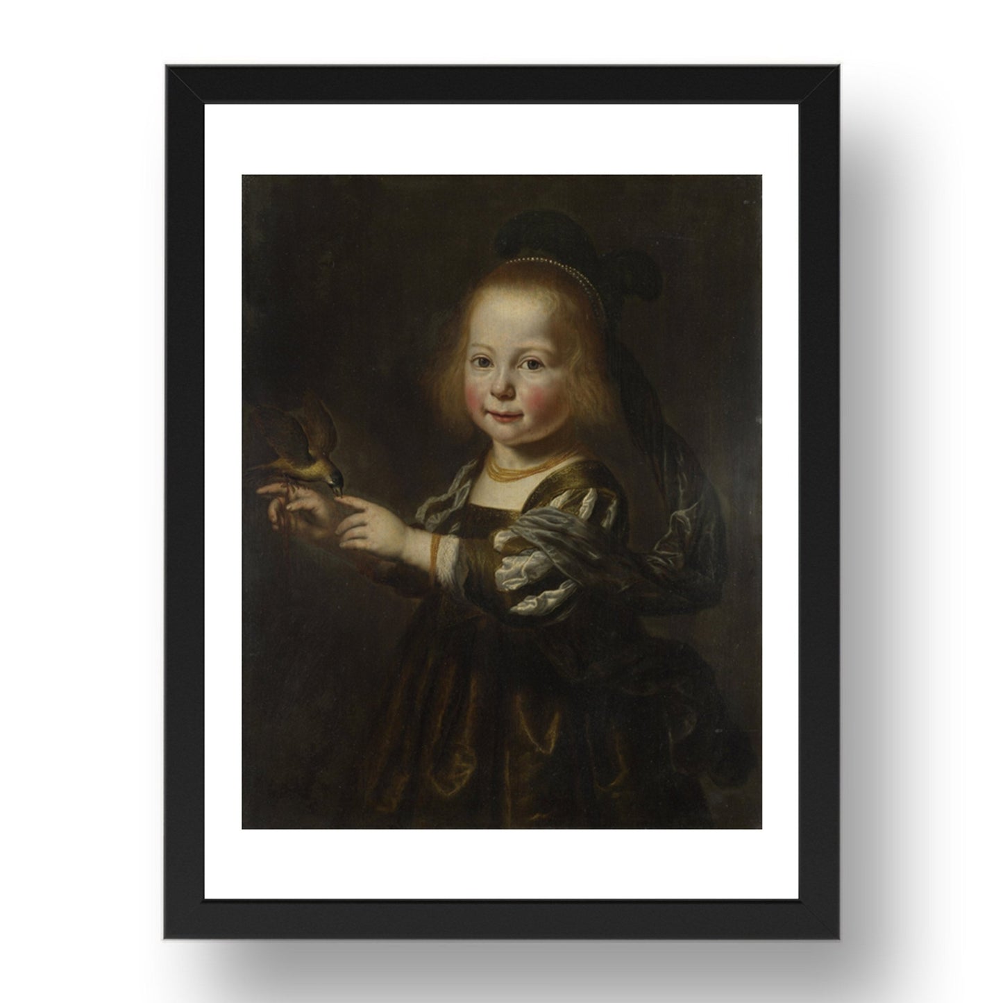 Dirck Santvoort: Portrait of Geertruyt Spiegel with a Finch, Poster in 17x13"(A3) Frame