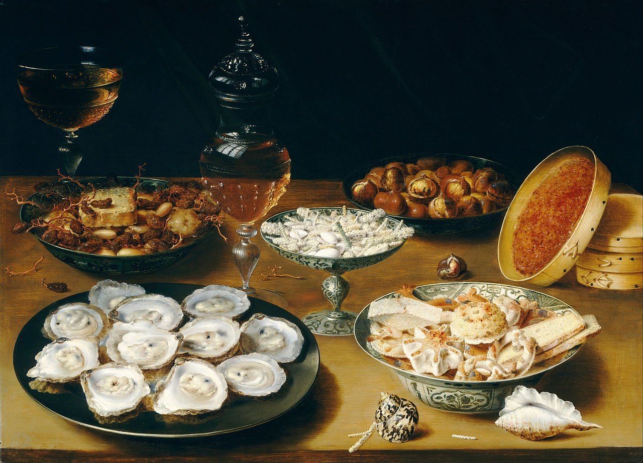 Dishes with Oysters, Fruit, and Wine, vintage artwork by Osias Beert, A3 (16x12") Poster Print