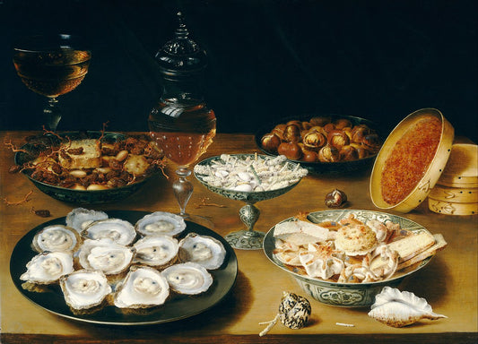 Dishes with Oysters, Fruit, and Wine, vintage artwork by Osias Beert, A3 (16x12") Poster Print