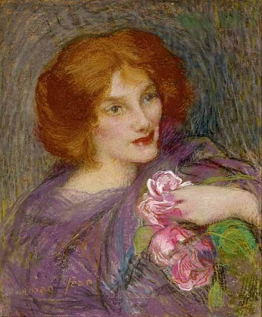Young beauty with flowers by Edmond-Franaois Aman-Jean,A3(16x12