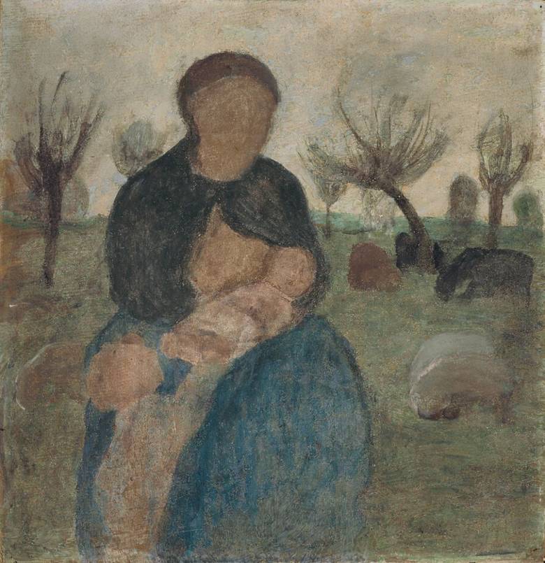  her breast and child in landscape by Paula Modersohn-Becker,16x12(A3) Poster