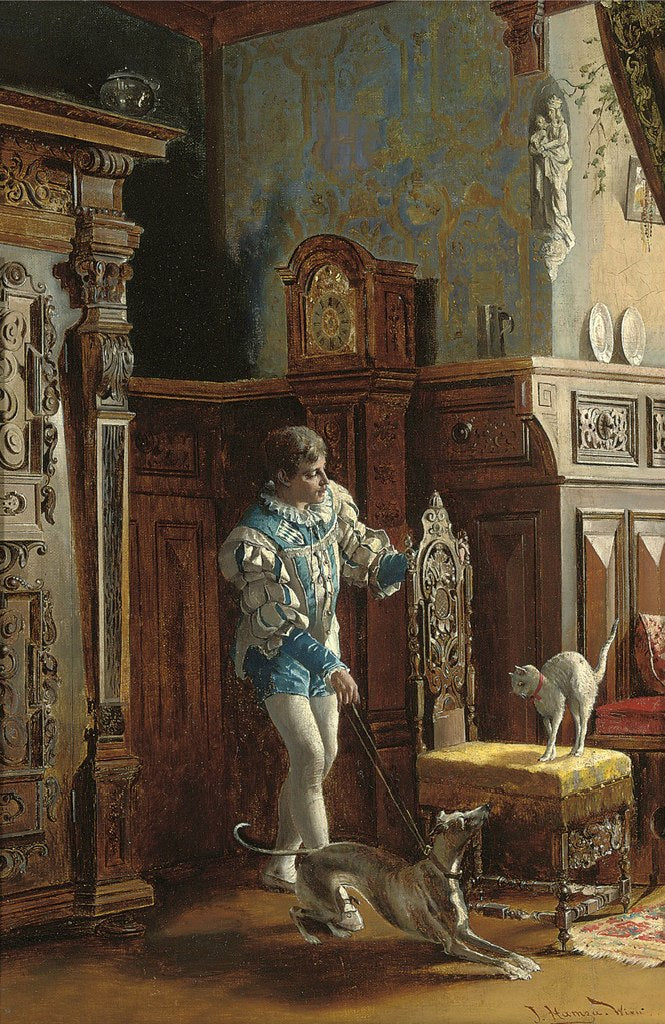 Dog and Cat, vintage artwork by Johann Hamza, 12x8" (A4) Poster