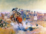 Bronc for Breakfast, vintage artwork by Charles Marion Russell, 12x8" (A4) Poster