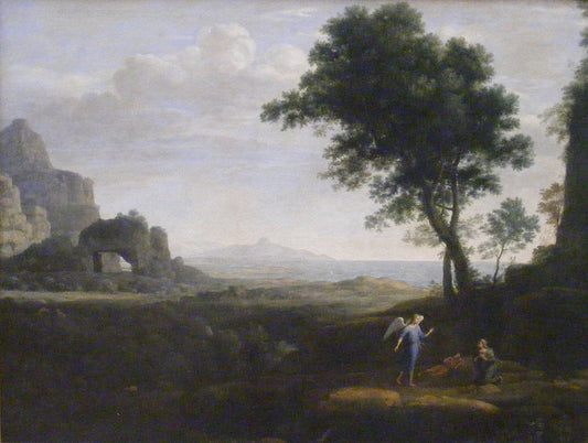 Hagar and Ishmael in the desert, vintage artwork by Claude Lorrain, 12x8" (A4) Poster
