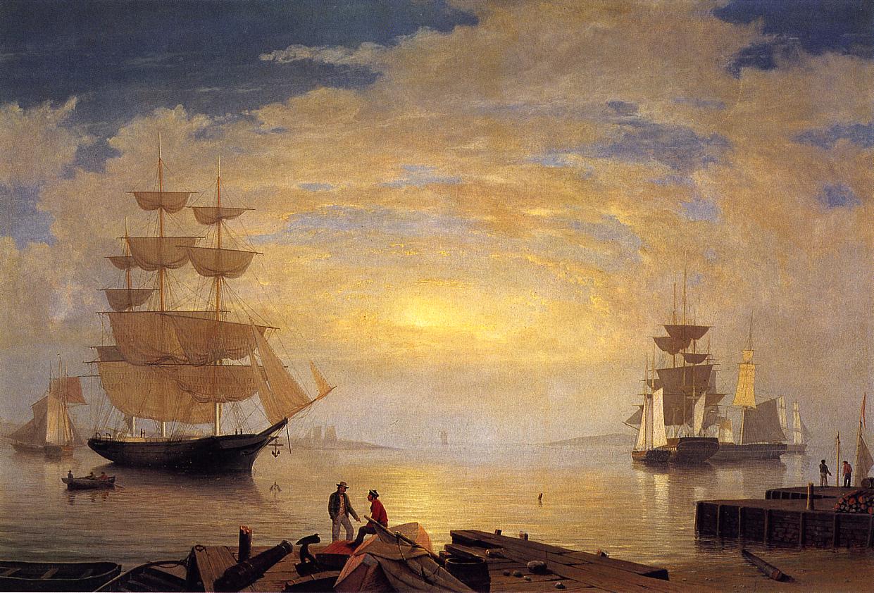 Gloucester Harbor at Sunrise, vintage artwork by Fitz Henry Lane, A3 (16x12") Poster Print