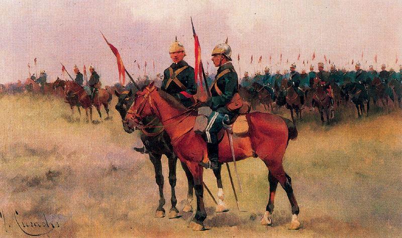 Maneuvers of Lancers, vintage artwork by Josep Cusachs, 12x8" (A4) Poster