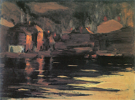 Evening, Polperro Harbor, vintage artwork by Henry B. Snell, 12x8" (A4) Poster