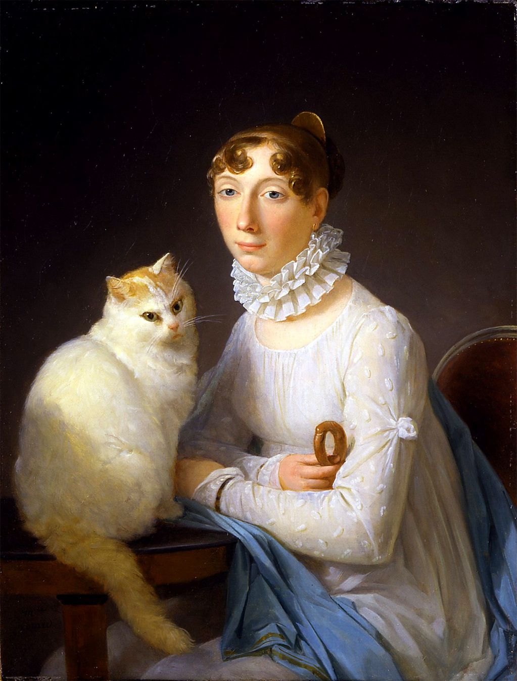 Lady with a Cat, vintage artwork by Marguerite Gerard, 12x8" (A4) Poster
