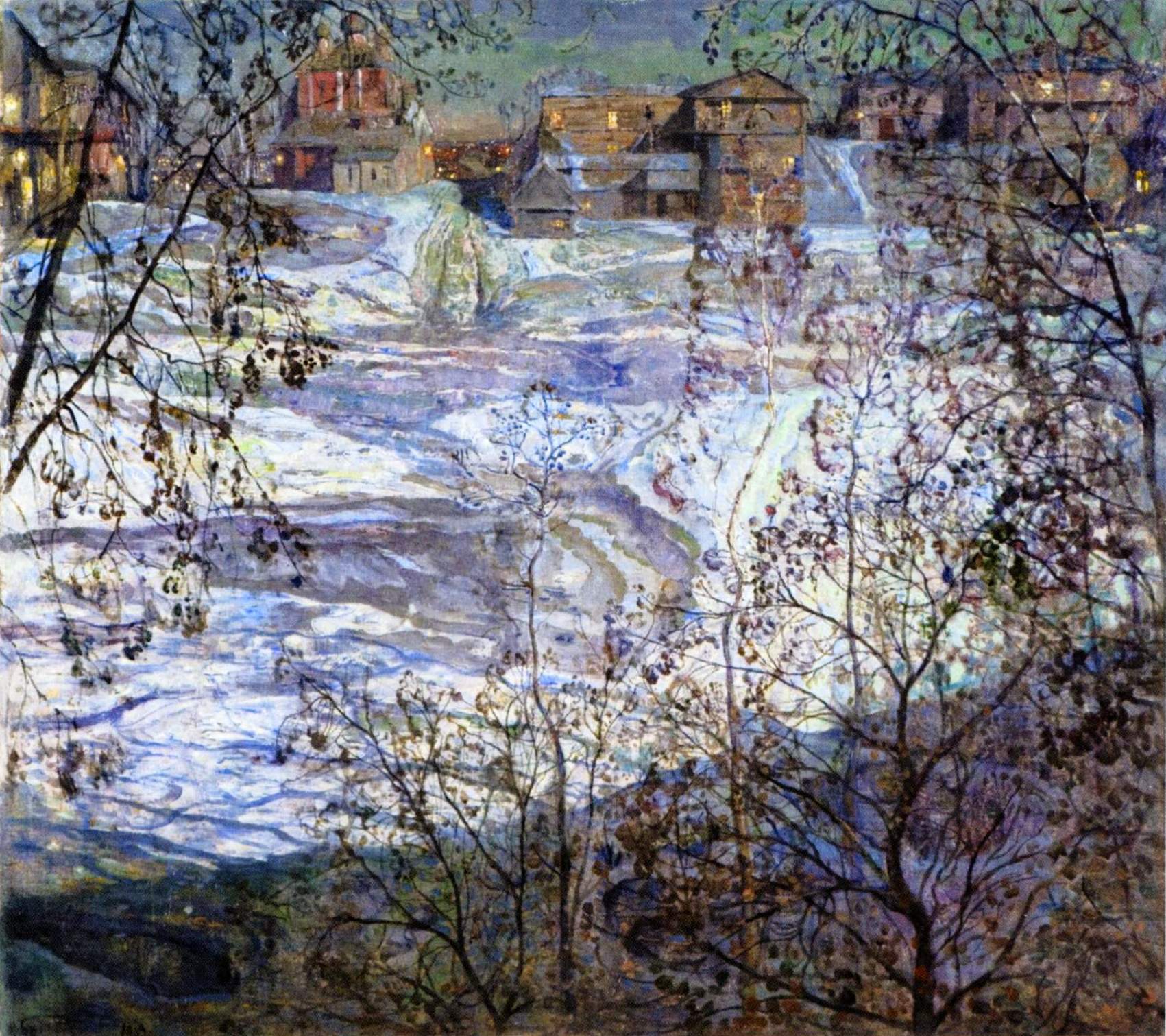 Winter Night, vintage artwork by Isaak Brodsky, 12x8" (A4) Poster